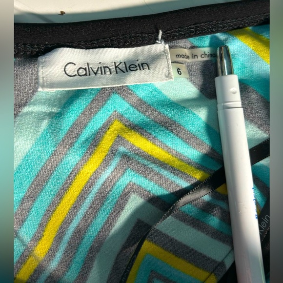 Calvin Klein Women's Sz 6 Stretchy Dress Teal Black Yellow Excellent Condition - Picture 3 of 4